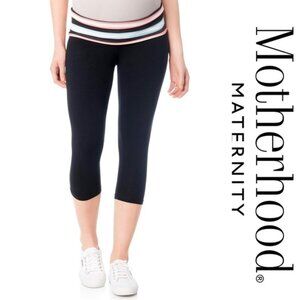 Motherhood Maternity | Striped Foldover-Waist Active Capri Leggings | Size Small